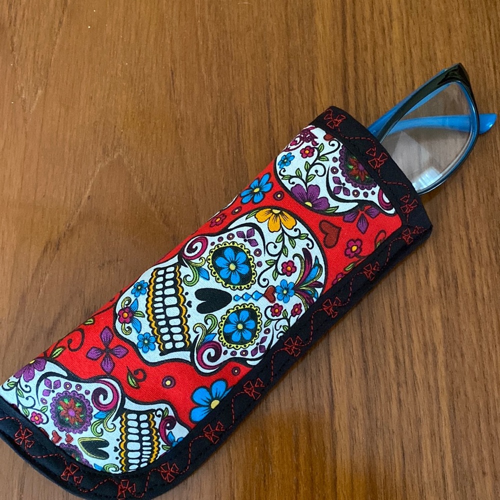Handmade Sugar Skull Print Eyeglass Case